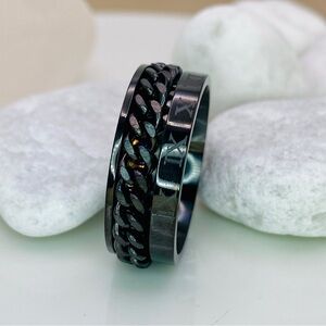 Titanium Black Roman Numerals Spinning Chain Band Ring